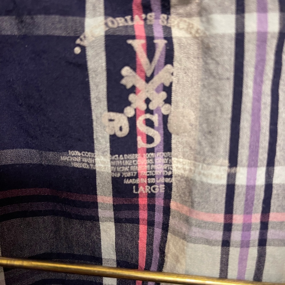 VICTORIA’S SECRET Pink & Navy Blue Plaid Pajama Set Cotton Size Large - Picture 4 of 6